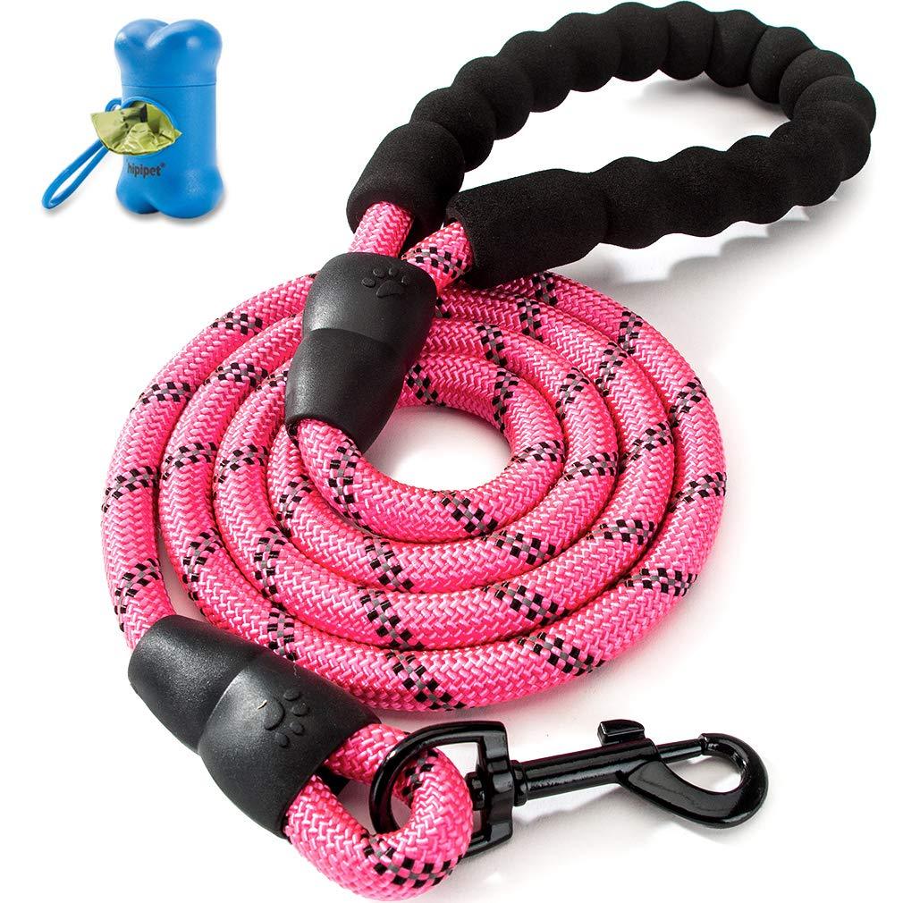 [Australia] - HIPIPET Dog Leash Large Dogs Leashes Rope Highly Reflective with Comfortable Soft Padded Handle for Large and Medium Dogs Pink 