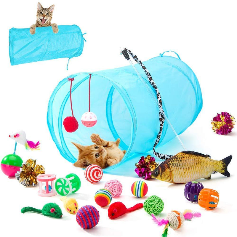 [Australia] - HIPIPET 21PCS Cat Toys Interactive Kitten Toys Assortments Tunnel Balls Fish Feather Teaser Wand Mice Basic 