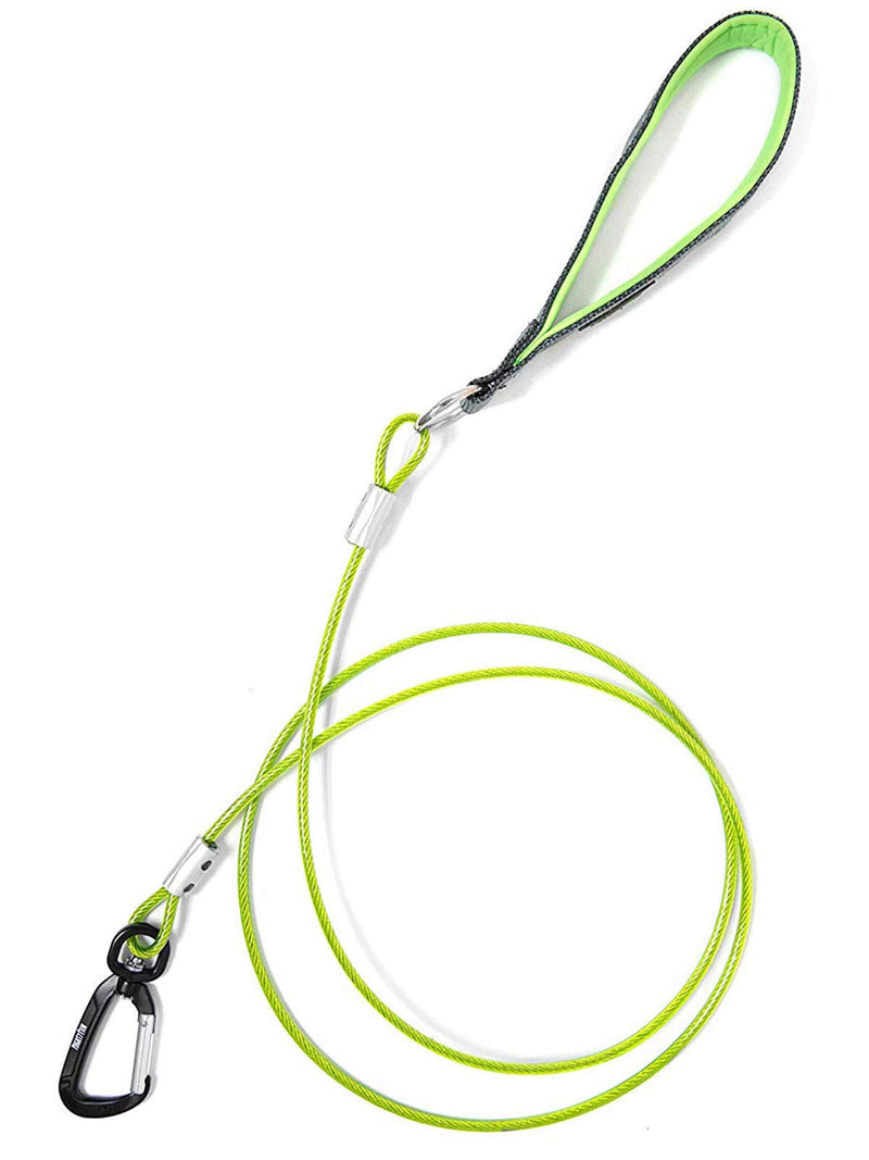 Mighty Paw Chew-Proof Dog Leash - Six-Foot Cable Lead, Steel Braided Cord with Padded Handle and Rock Climbers Carabiner 6 Feet Green - PawsPlanet Australia
