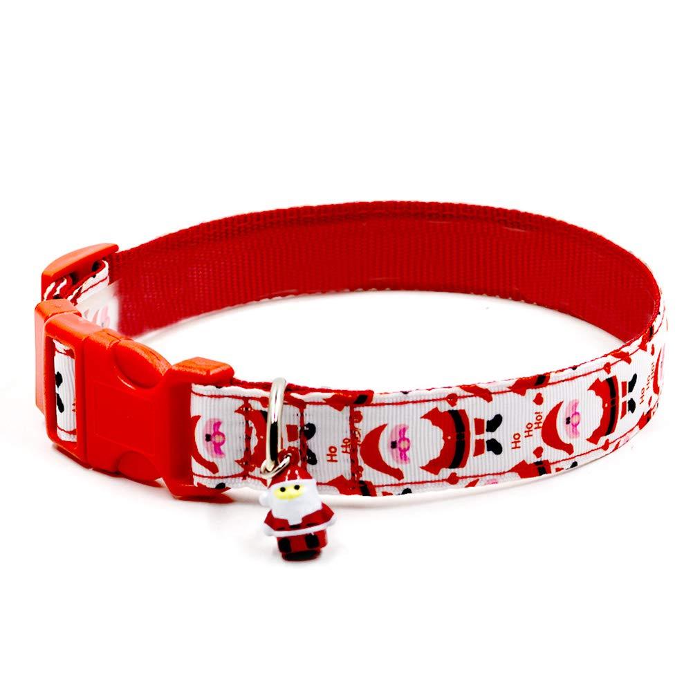 POPETPOP Christmas Pattern Dog Collar and Leash Set, Multiple-Use Long Polyester Training Lead, Perfect for Daily Walking Running Training - PawsPlanet Australia