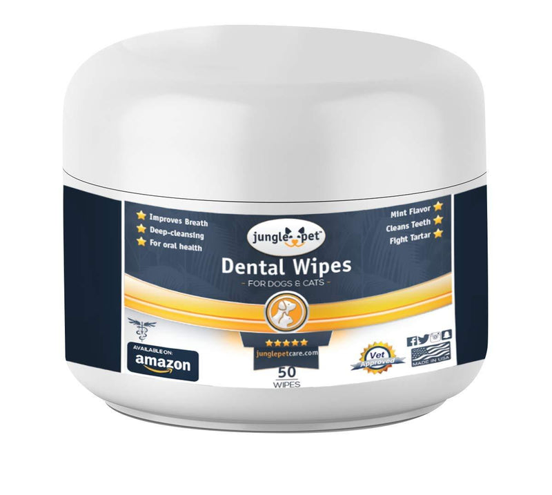 Jungle Pet Dental Wipes - Reduce Plaque, CALCULUS & Tartar - Fight Bad Breath - {Peppermint Scent}, clear/white - PawsPlanet Australia