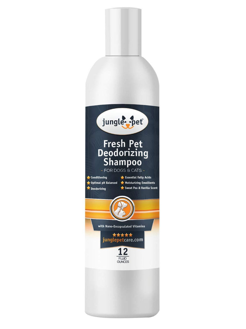 [Australia] - Jungle Pet Fresh Pet Deodorizing Shampoo - Essential Fatty Acids - Grooming & Cleansing - Soap Free, Sulfate Free, PARABEN Free - Dry Skin (Sweet Pea & Vanilla Scent) 12 Ounce 
