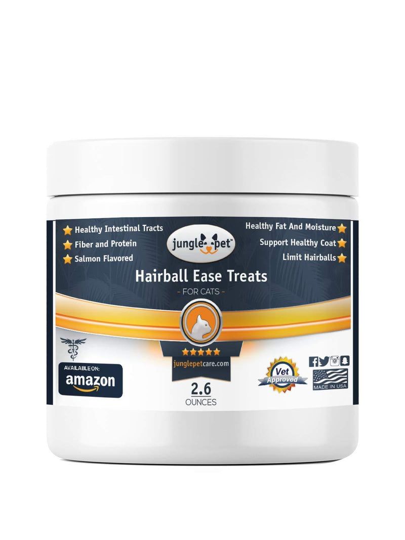 Jungle Pet Hairball Ease Treats - Salmon Flavor - Textured/Shaped for Cats - 2.6oz Chew - Treat - Healthy Skin & Coat - PawsPlanet Australia