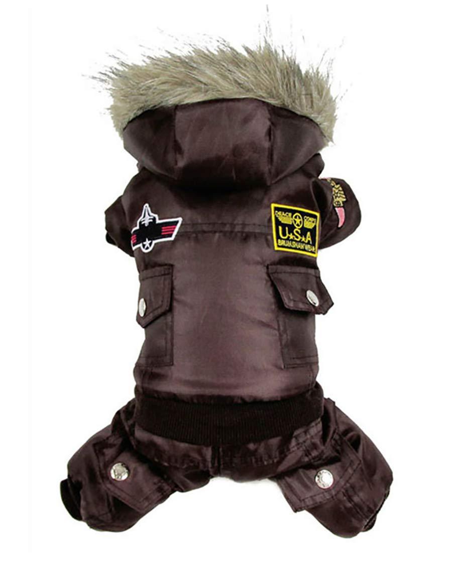 [Australia] - Morezi Small Dog Apparel Airman Fleece Winter Coat Snowsuit Hooded Jumpsuit Waterproof (This Style Run Small, pls take a Measure of Your furbaby and Choose one Size Larger) 0386 X-Large(Length: 13.77"in) Brown 