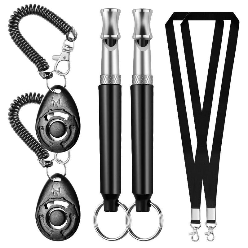Pveath 2 Set Dog Training Clickers Dog Whistle to Stop Barking Pet Training Clickers Tools with Wrist Strap and Lanyard for Dog and Horse,3 Colors Choice(Black) Black - PawsPlanet Australia