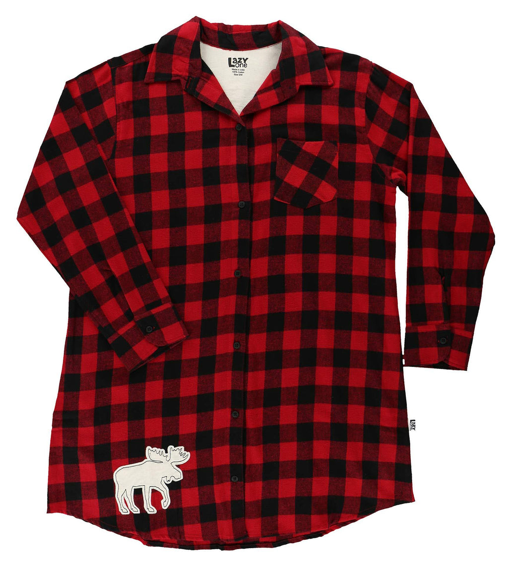 [Australia] - Lazy One Button-Up Sleep Shirt, Nightshirts for Women, Animal-Themed Designs Moose Plaid Button Down Small/Medium 