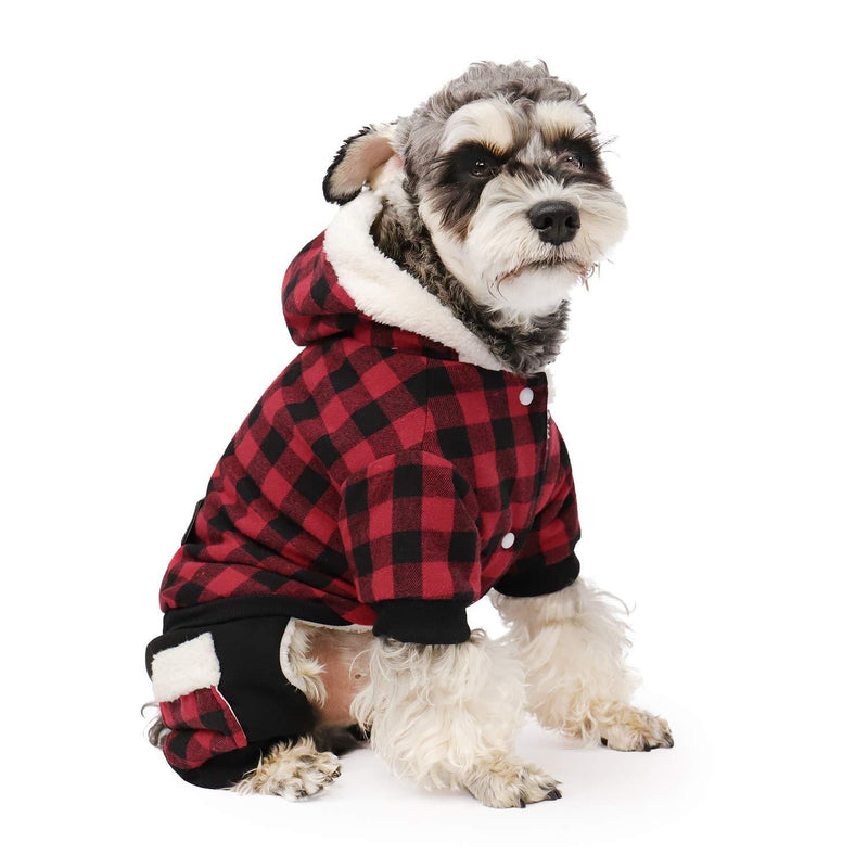 PAWZ Road Dog Plaid Coat Pet Winter Clothes Warm and Soft for Small and Medium Dogs M(Back 15.4" Chest 20.5" Neck 15.7") Red - PawsPlanet Australia