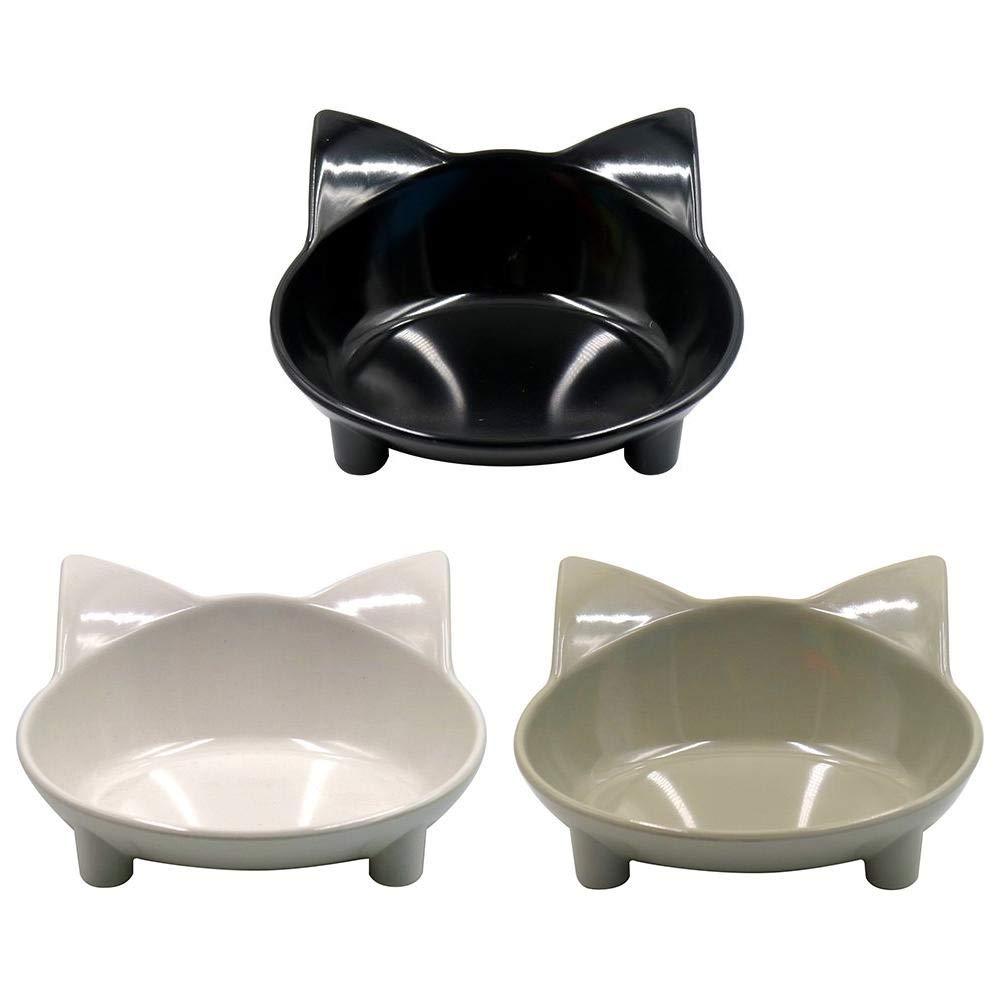 [Australia] - WXLAA Cat Bowls, Anti-Slip Multi-Purpose Pet Feeding Bowl Shallow Wide Flat Cat Food Water Bowls Dishes, Set of 3 Black+White+Grey 