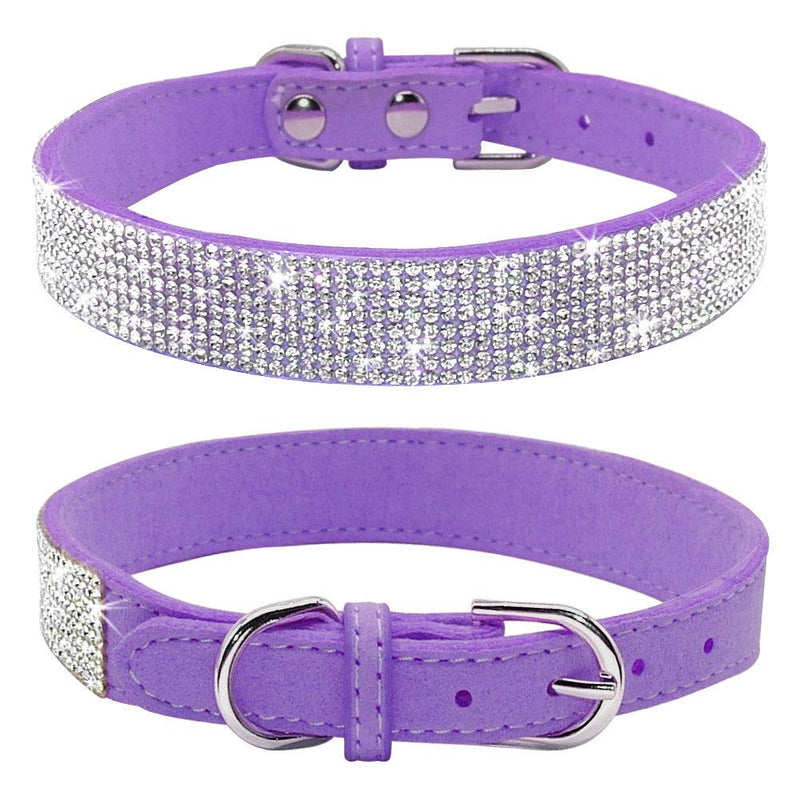 [Australia] - haoyueer Rhinestone Dog Collar, Cute Dazzling Sparkling Soft Suede Leather Dog Cat Rhinestone Collar Crystal Diamond Pet Dog Puppy Collar XS Purple 