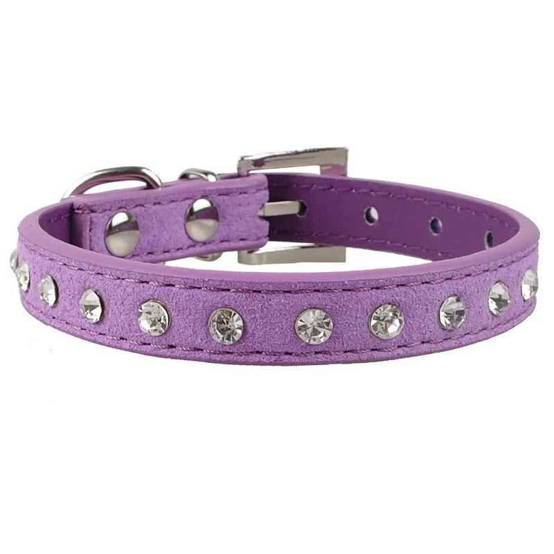 [Australia] - haoyueer Cute Dazzling Sparkling Elegant Fancy Suede Leather 1 Rows Bling Rhinestone Crystal Jeweled Small Pet Cat Dog Puppy Collar Medium Purple 