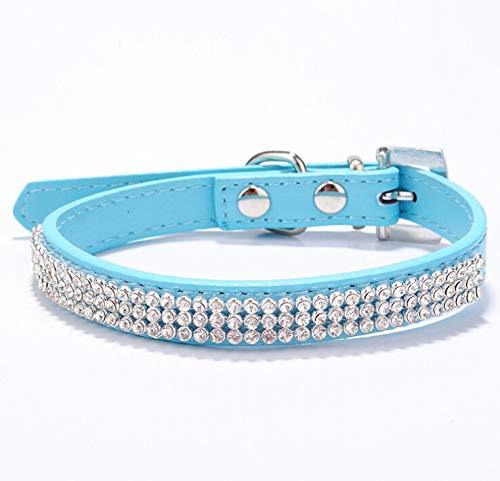 [Australia] - haoyueer Cute Dazzling Sparkling Elegant Fancy PU Leather Bling Rhinestone Crystal Jeweled Pet Cat Dog Puppy Collar M Blue 