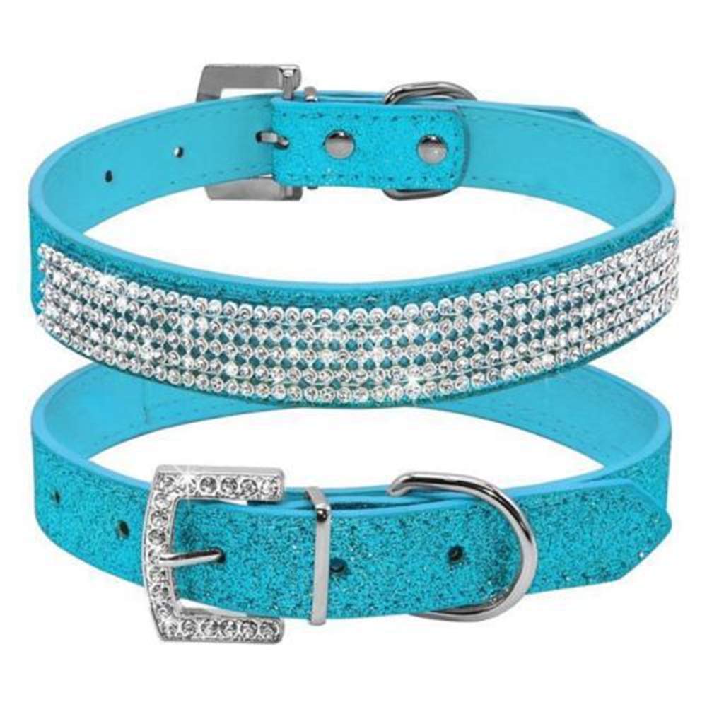 [Australia] - haoyueer Cute Dazzling Sparkling Leather Dog Cat Rhinestone Collar Crystal Diamond Pet Dog Puppy Collar M Blue 
