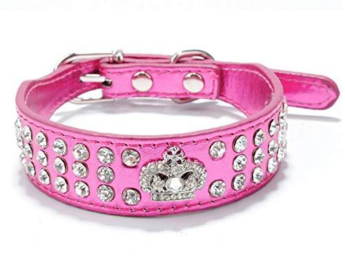 [Australia] - haoyueer Rhinestone Dog Collar Crown Rhinestone Diamante Jewelry Crystal PU Leather Pet Dog Cat Puppy Collar M（Neck for 10-12.5 inch） Hot Pink 
