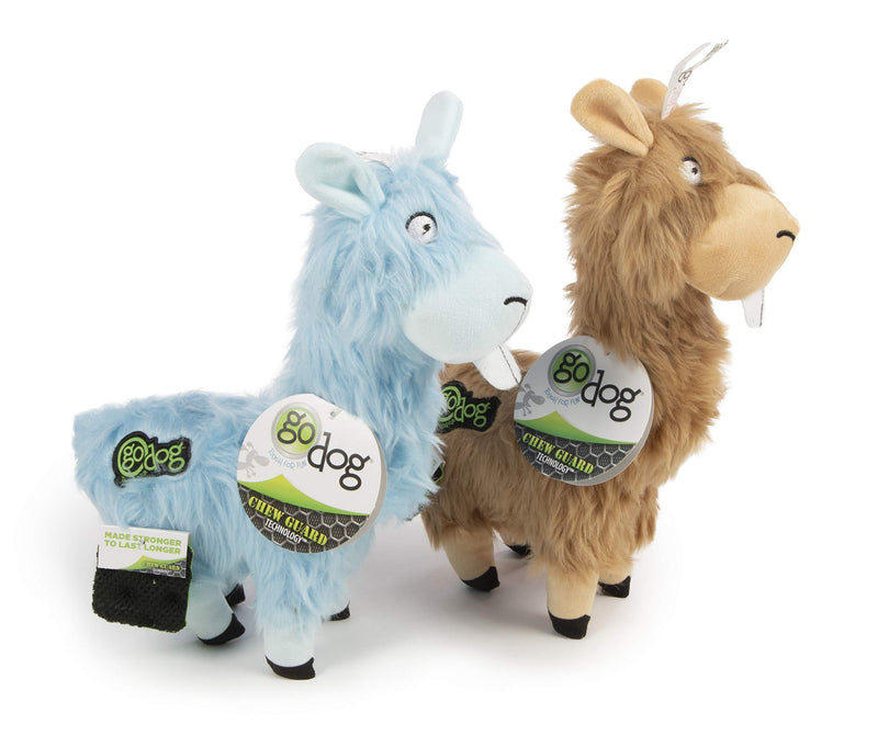 [Australia] - goDog Chew Guard Technology Plush Dog Toy Blue And Tan Large/2 Count (Pack of 1) Buck Tooth Llama 