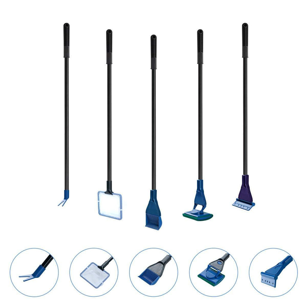 [Australia] - Songway 5 in 1 Aquarium Fish Tank Clean Tool Set/Fish Net, Gravel Rake, Algae Scraper, Plant Fork, Sponge/Multi-Function Cleaning kit for Aquarium Fish Tank 