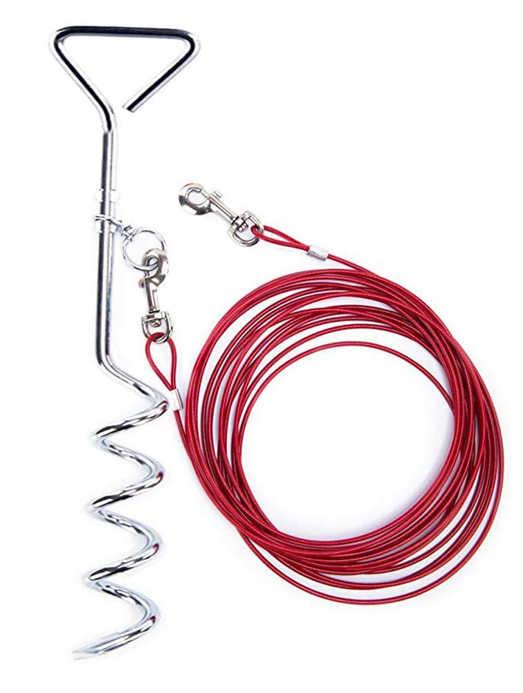 [Australia] - Dog Stake Tie Out Cable and Reflective Stake 16 ft Outdoor, Yard and Camping, for Medium to Large Dogs Up to 125 lbs 16ft cable, 18" stake Red 