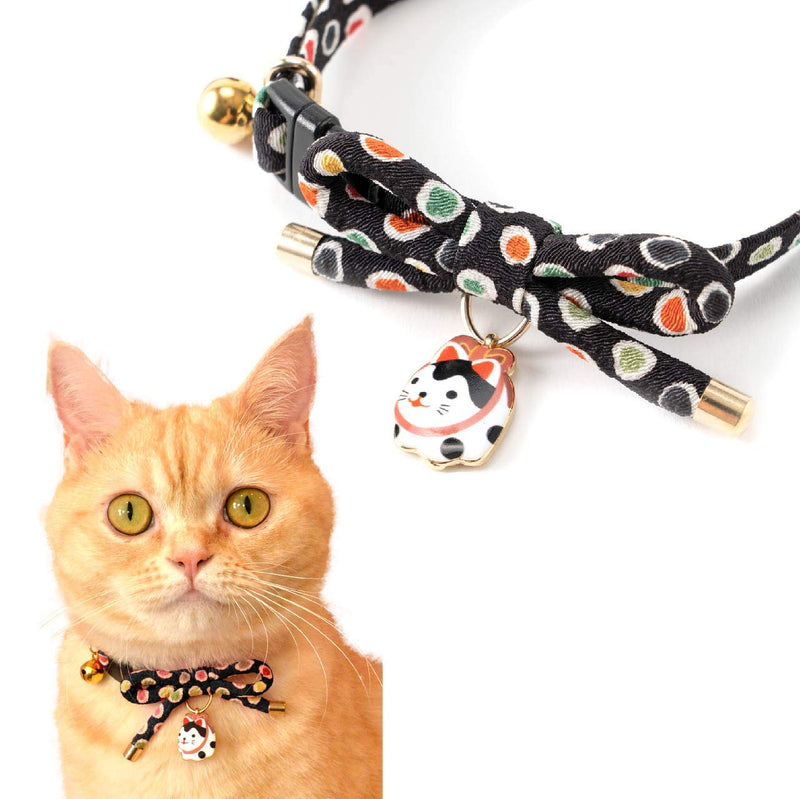 Necoichi Zen Hariko Charm Cat Collar Black - PawsPlanet Australia