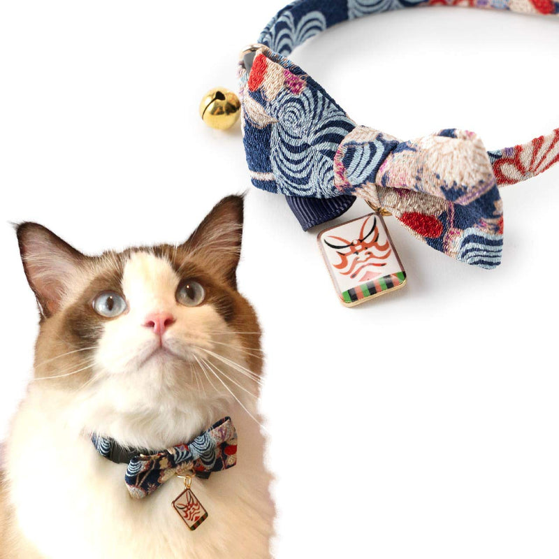 Necoichi Kabuki Charm Bow Tie Cat Collar Navy - PawsPlanet Australia