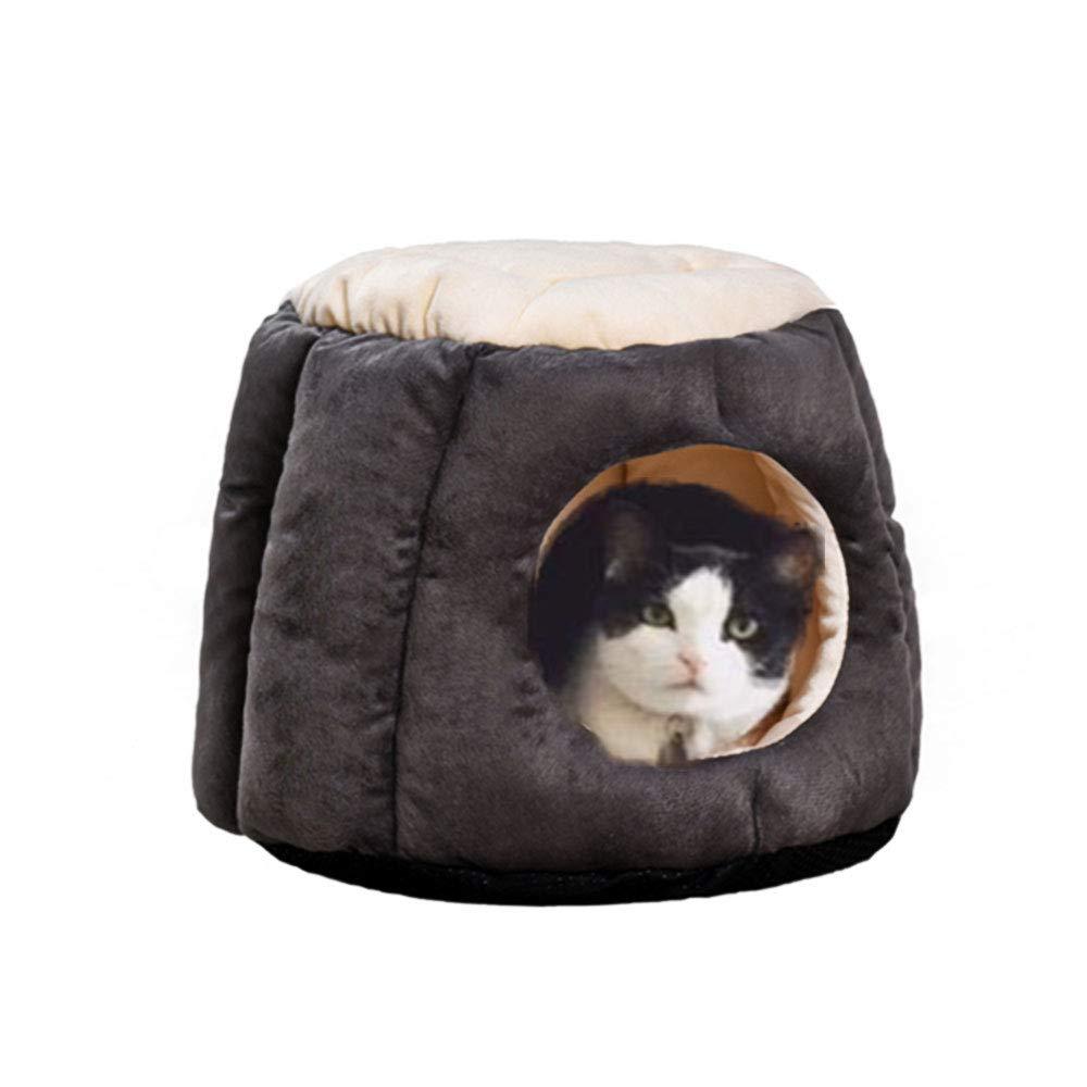 [Australia] - Oncpcare Kitty Cat House Small Animals House Soft Warm Rabbit Hut Frustum-Shape Guinea Pig Bed Hideout with Removable Cushion for Winter S(15.74 X 12.59 inch) Grey 