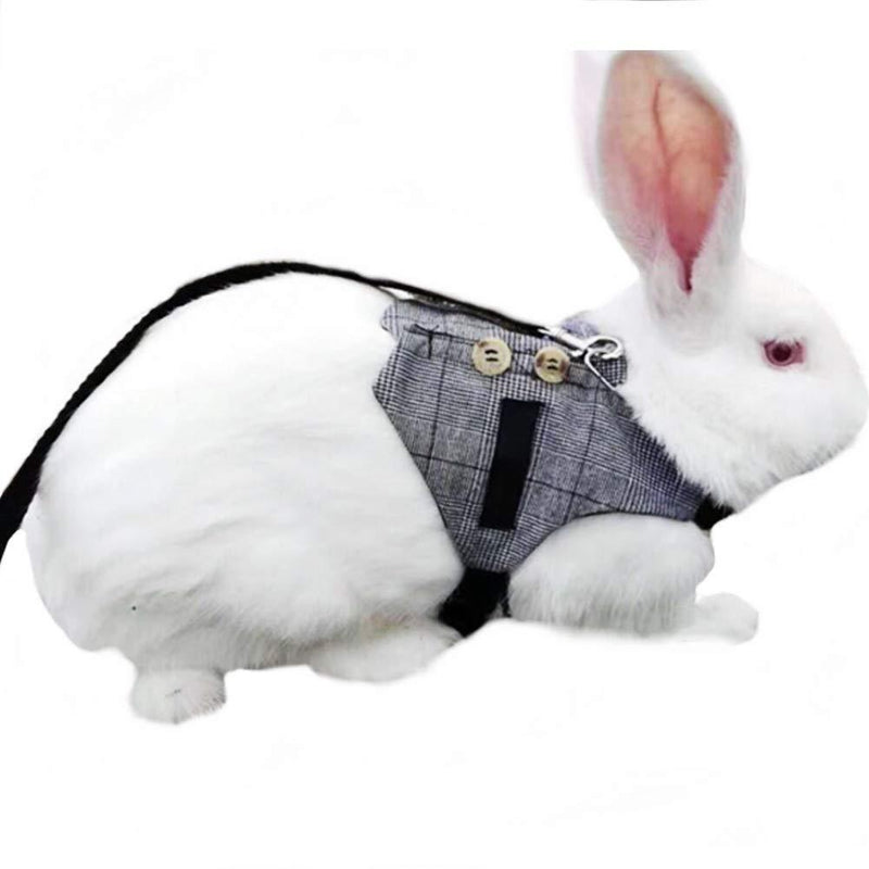 [Australia] - Stock Show Cute Vintage Bunny Vest Harness and Leash Set with Button Decor Small Pets Adjustable Formal Suit Style Plaid Stripe Harness for Rabbit Kitten Small Animal Walking Jogging L 