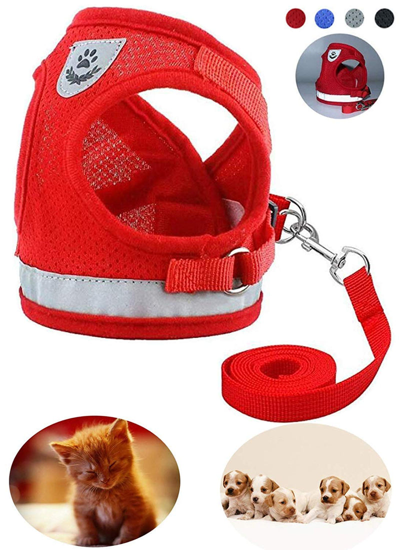 Ducomi Cesar Cat Harness + Leash 120 cm - Breathable Mesh Fabric and Double Anti-leak Closure - Reflective and Reflective Bands (Red, XL) red - PawsPlanet Australia