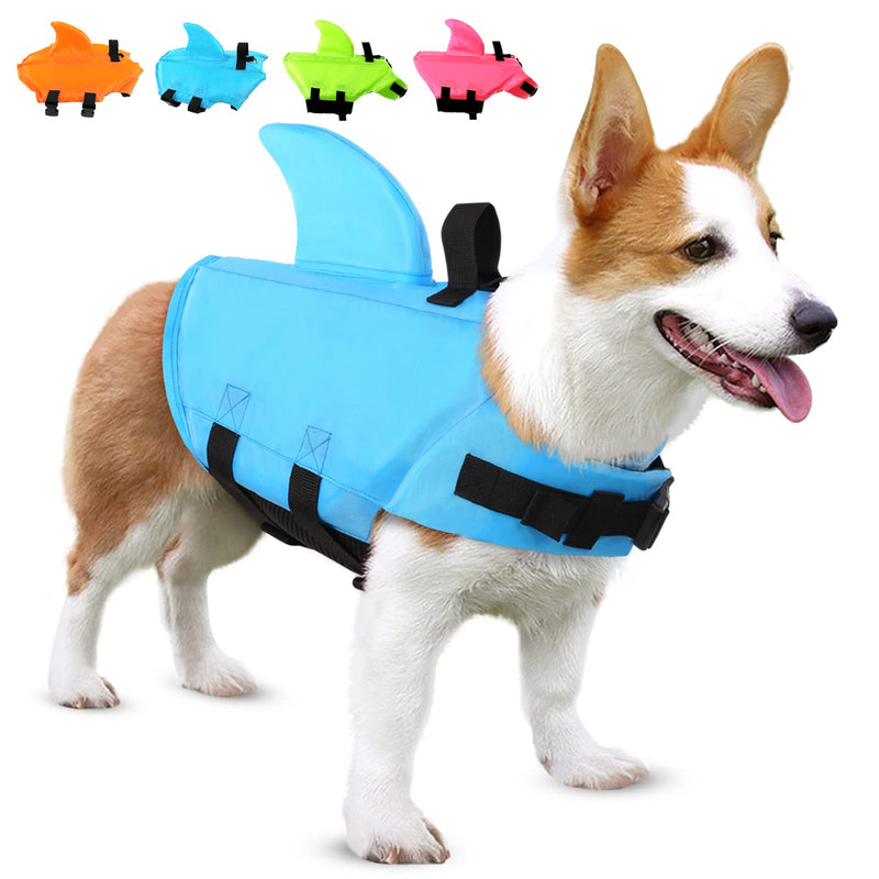 SUNFURA Pet Life Jacket, Dog Swimsuit with Shark Fin, Swimming Float Saver with Superior Buoyancy and Rescue Handle for Small Medium Large Dogs X-Small Blue - PawsPlanet Australia