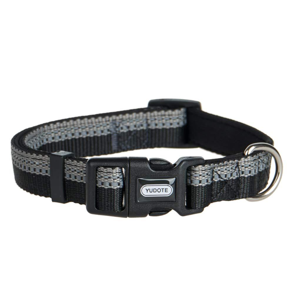 [Australia] - YUDOTE Basic Adjustable Solid Dog Collar, Reflective Puppy Collars, Multiple Colors and Patterns Large(Neck 15.5"-26") Black-2 
