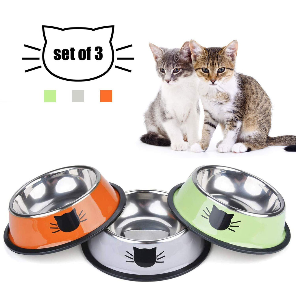 [Australia] - TOMAS Cat Bowls Cat Dishes Stainless Steel Kitten Bowls Cat Food Water Bowls with Non-Slip Rubber Base Pet Bowls Feeding Bowls for Cats and Puppies (Grey/Green/Orange) 