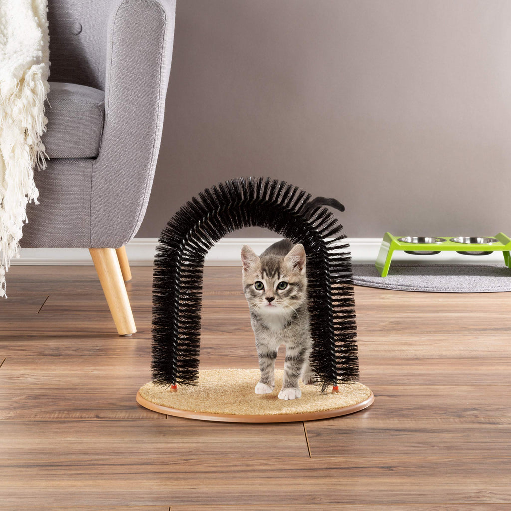 PETMAKER Self Grooming Cat Arch- Bristle Ring Brush and Carpet Base Groomer, Massager, Scratcher for Controlling Shedding, Healthy Fur and Claws - PawsPlanet Australia