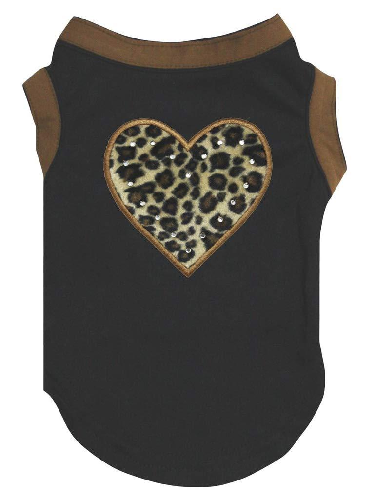 Petitebella Leopard Heart Puppy Dog Shirt Medium Black - PawsPlanet Australia