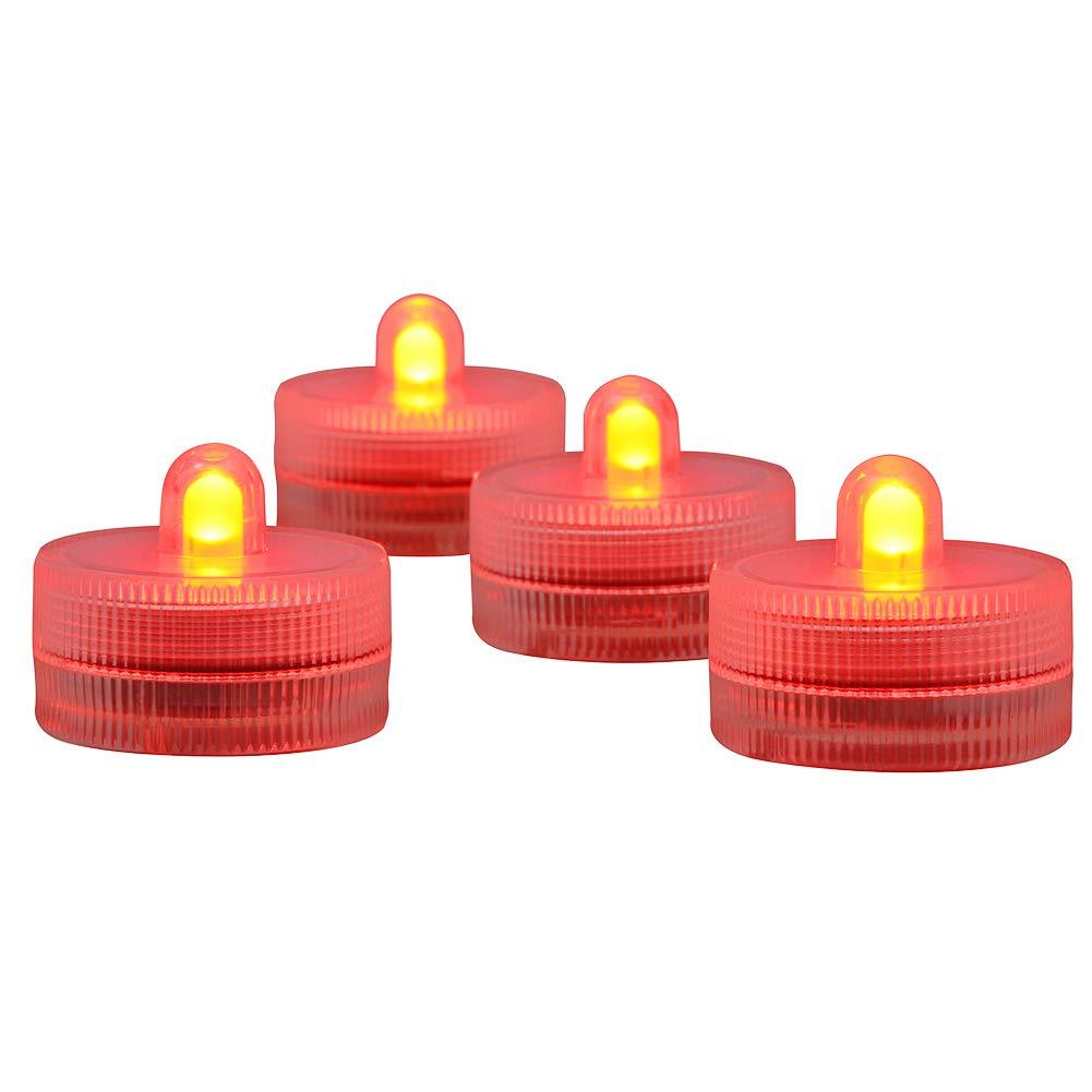 Submersible LED Lights cr2032 Battery Powered Underwater Waterproof LED Tea Light Candles for Events Wedding Centerpieces Vase Floral Xmas Holidays Home Decor Lighting(Pack of 12) (Red) Red - PawsPlanet Australia