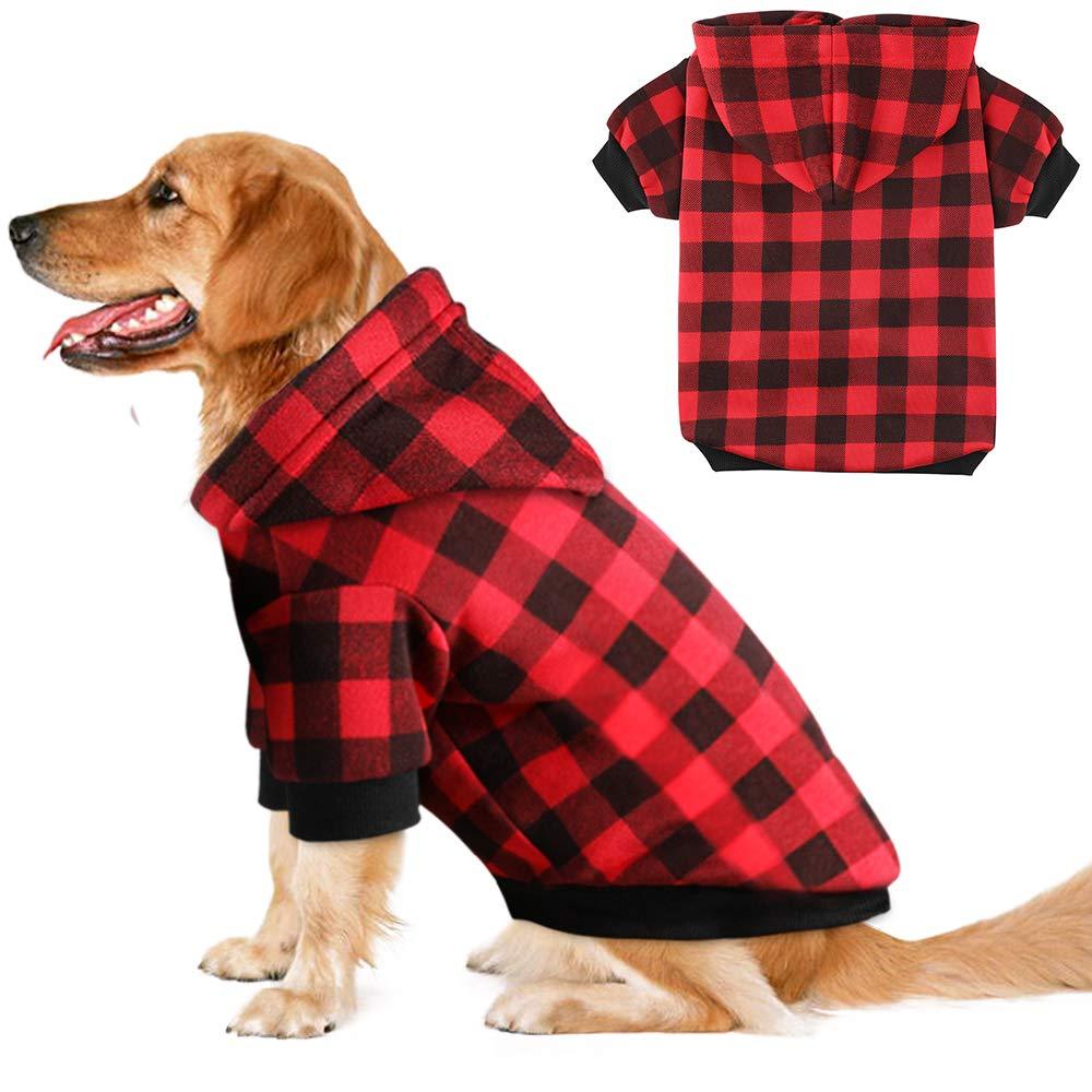 Blaoicni Plaid Dog Hoodie Sweatshirt Sweater for Medium Dogs Cat Puppy Clothes Coat Warm and Soft XL - PawsPlanet Australia