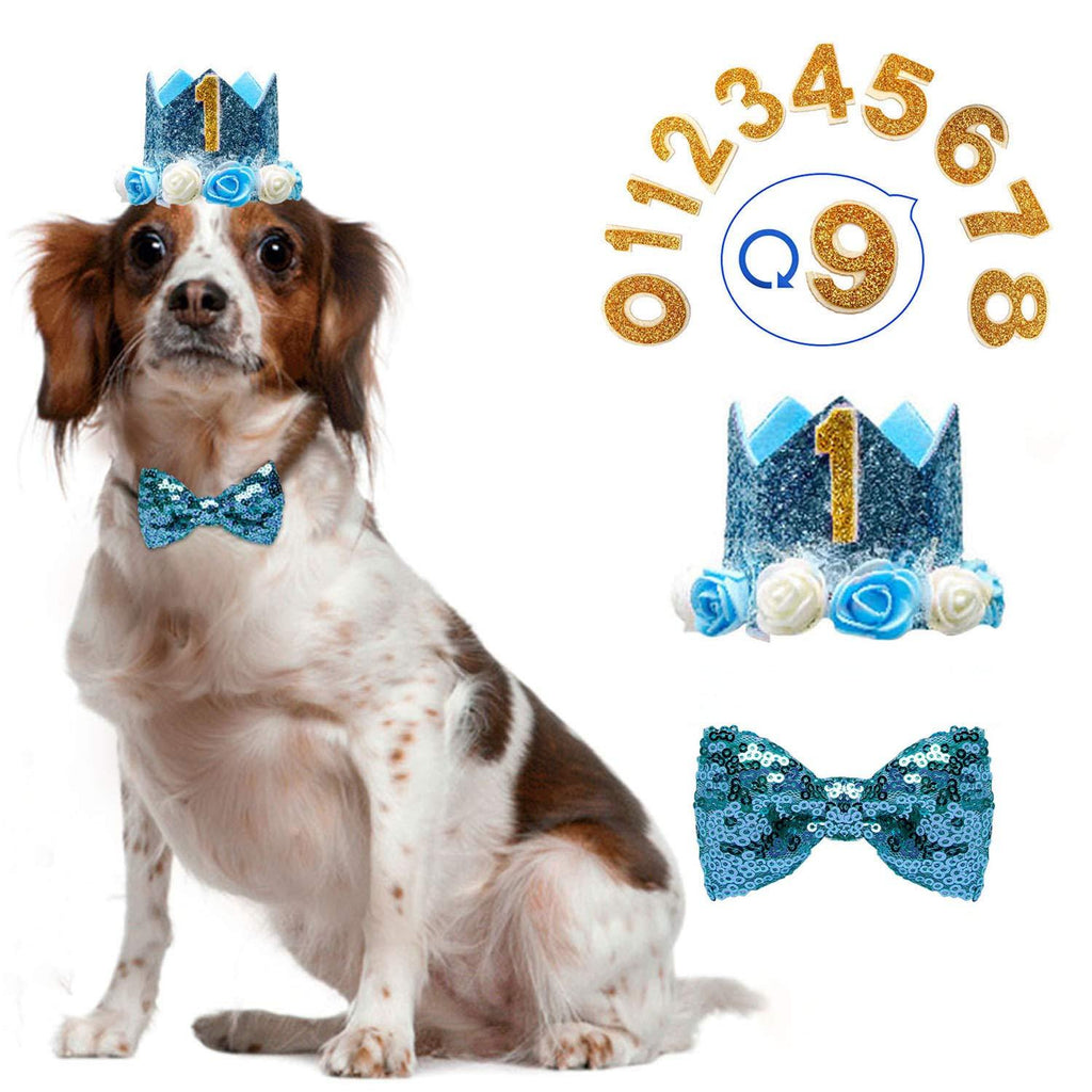 KEVIN-KW Dog Birthday Boy Bandana Scarfs-Crown Dog Birthday Hat with 0-9 Figures Charms Grooming Accessories Pack of 1 and Happy Birthday Award Badge Blue - PawsPlanet Australia