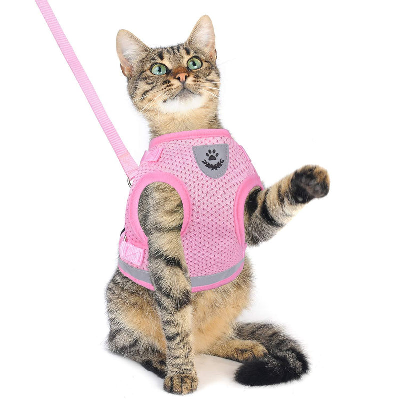 [Australia] - GAUTERF Cat Harness and Leash for Walking, Escape Proof Soft Adjustable Vest Harnesses for Cats Suitable Kitten and Puppy seat Belts Easy Control Breathable Reflective Strips Vest X-Small (Chest: 9.5" - 11") Pink 