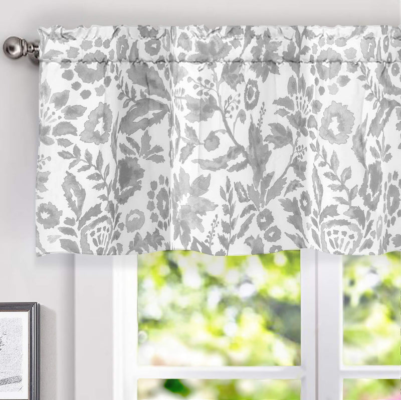 DriftAway Julia Watercolor Blooming Flower Floral Lined Thermal Insulated Window Curtain Valance Rod Pocket 52 Inch by 18 Inch Plus 2 Inch Header Gray 1 Pack Grey 52''x18'' - PawsPlanet Australia