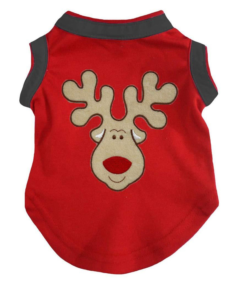 Petitebella Reindeer Face Red Cotton Shirt Puppy Dog Clothes Small Black Hemmed - PawsPlanet Australia