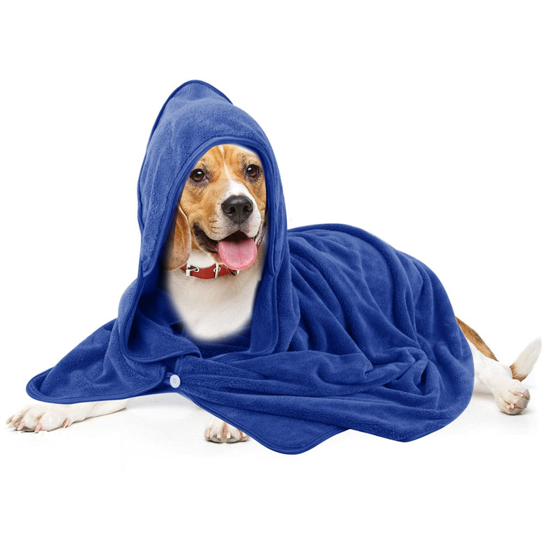 SINLAND Microfiber Oversized Hooded Bath Pet Towel for Dogs and Cats 40inch x40inch Blue - PawsPlanet Australia
