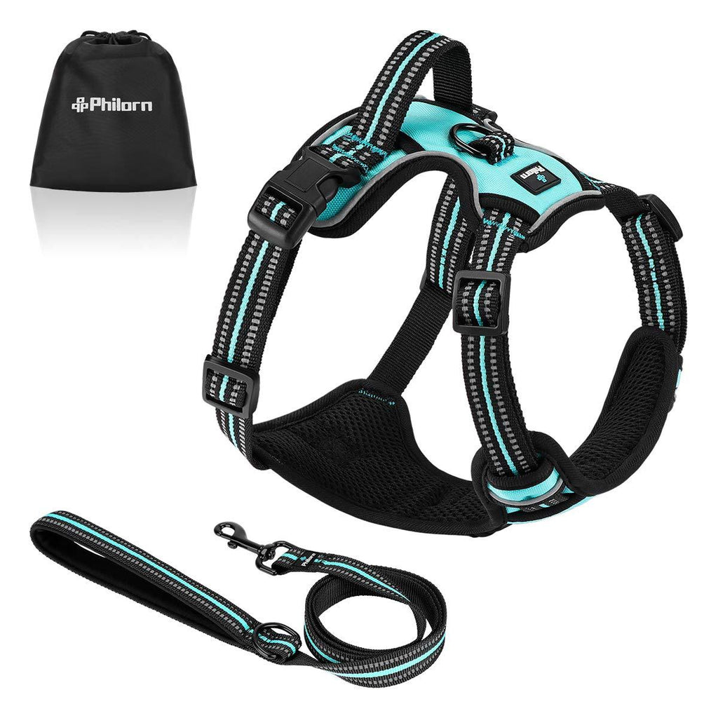 [Australia] - PHILORN No Pull Dog Harness with 1.5m Leash, Adjustable Front Clip Dog Vest Harness, Soft Mesh Padded Vest with Reflective Stitching, Handle and 2 Rings, Easy Control for Small, Medium, Large Dog 