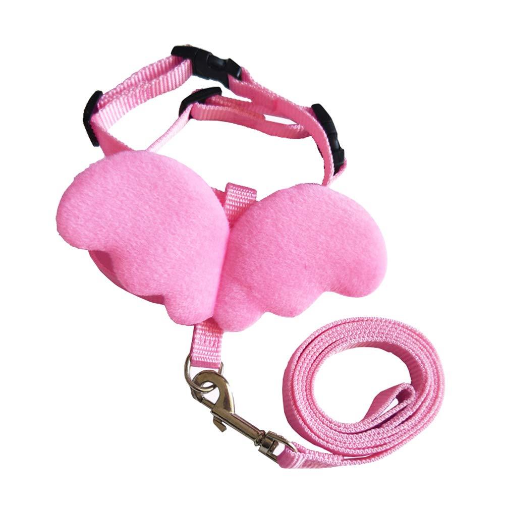 [Australia] - Easyinsmile Pet Leashes and Harness Set with Angel's Wings Nylon Ropes for Small Medium Dogs Pets Pink 