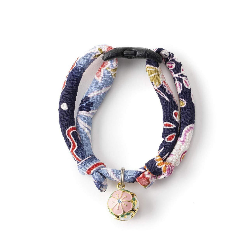 [Australia] - Necoichi Chirimen Plum Blossom Cat Collar, Handcrafted in Japan, 1 Size fits All, Kimono Fabric … Blue 