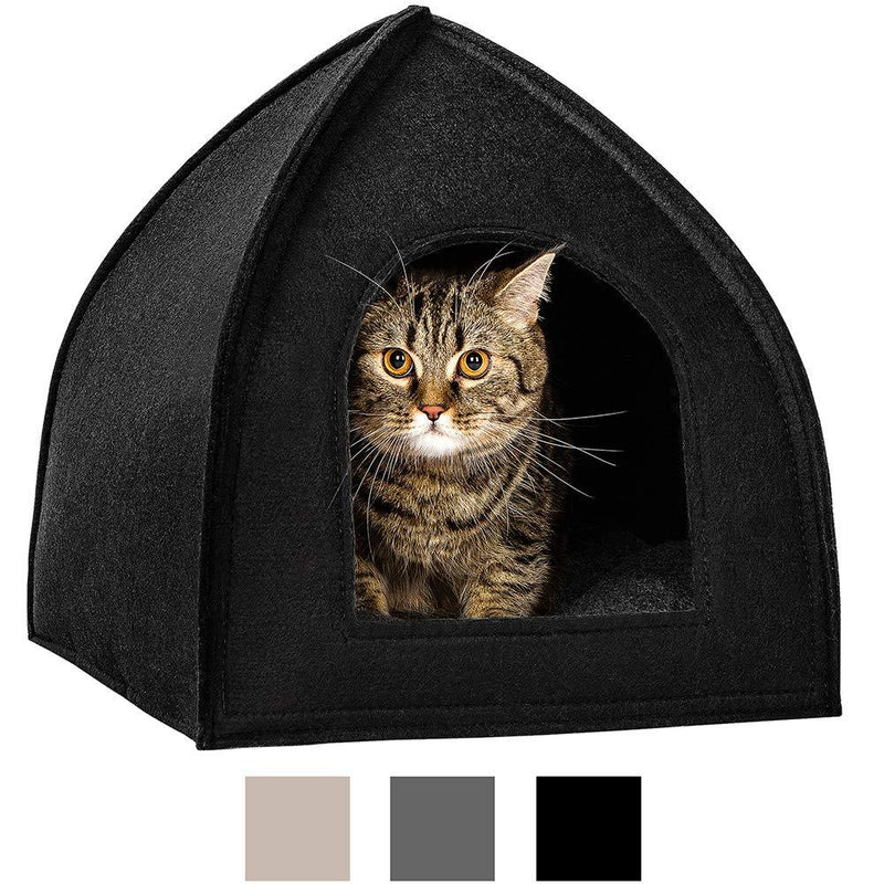 [Australia] - BRONZEDOG Cat House Bed with Removable Cushion Pad Cozy Kitten Cave Cute Pet Tent Beds for Cats Puppy Small Dogs Black Gray Beige S 