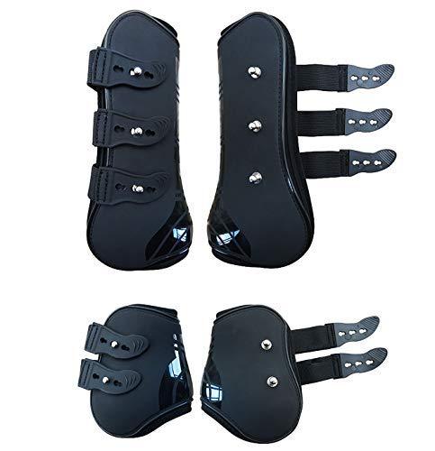[Australia] - Zelro Open Front Jumping Tendon and Hind Fetlock Horses Boots, Secure Leg Protection, Lightweight and Tough Dressage Horse Riding Equestrian Equipment Black(2* Front&2* Hind boots) 