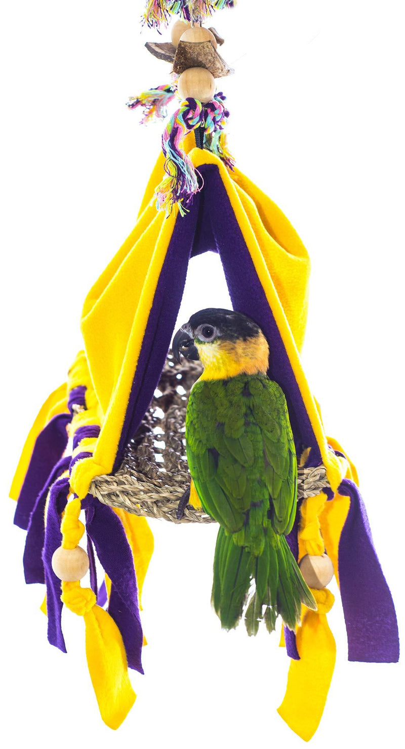 Birds LOVE Fun Bird Hut Bed Tent for Small or Medium Birds, Partially Open Base Allows Dropping to Go Through to Bird Cage, Lovebirds Conures Senegals Parakeets Caiques Cockatiels - Choose Size MD - 9" l x 5" w x 6" h - PawsPlanet Australia