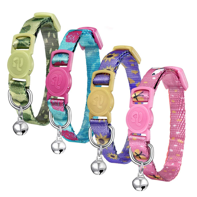 azuza 4 Pack Plaid Pattern Cat Collar Breakaway with Bell and Cat Collar Adjustable Cat and Kitten Collars Kitten(Neck:6"-8") Floral - PawsPlanet Australia
