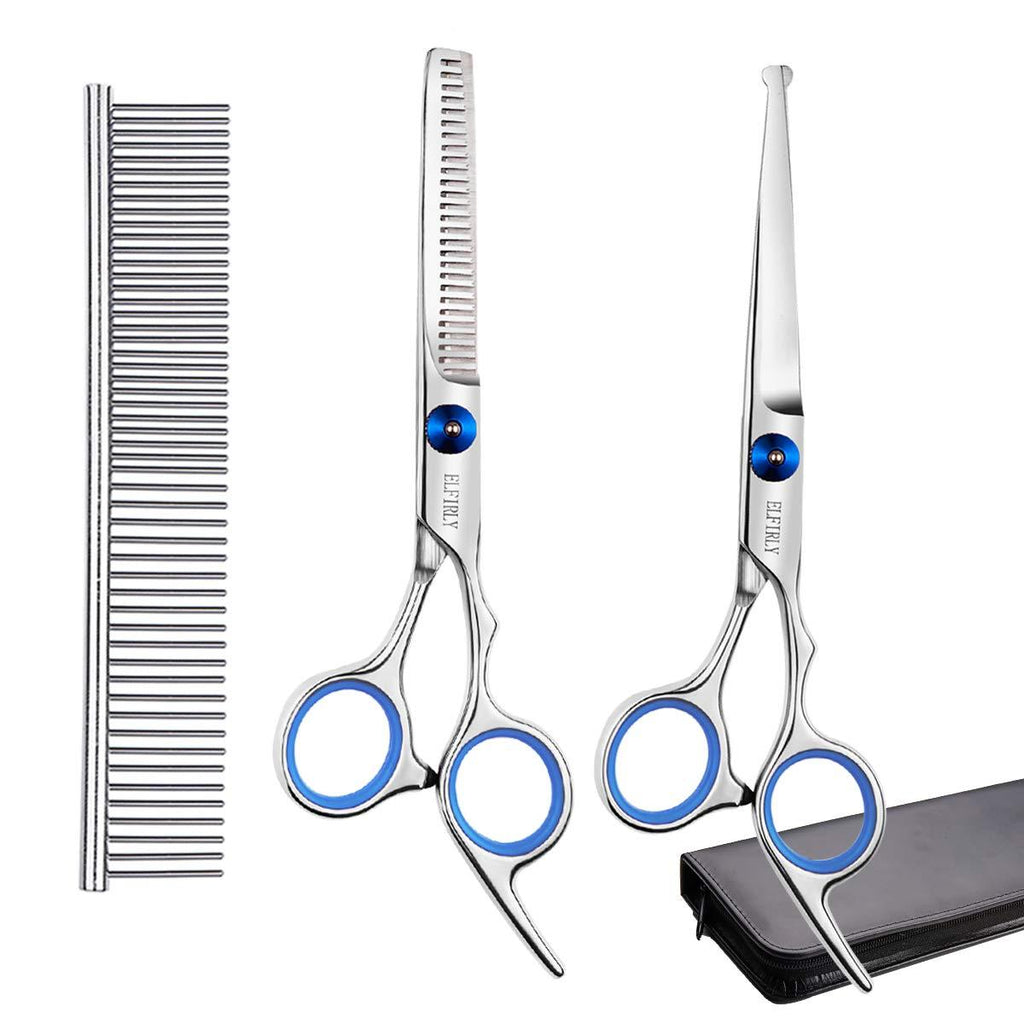 Elfirly Dog Grooming Scissors Set with Safety Round Tip (2 Pack - Straight Scissors Thinning Shears for Grooming) Pet Grooming Shears with Grooming Comb for Dogs and Cats - PawsPlanet Australia