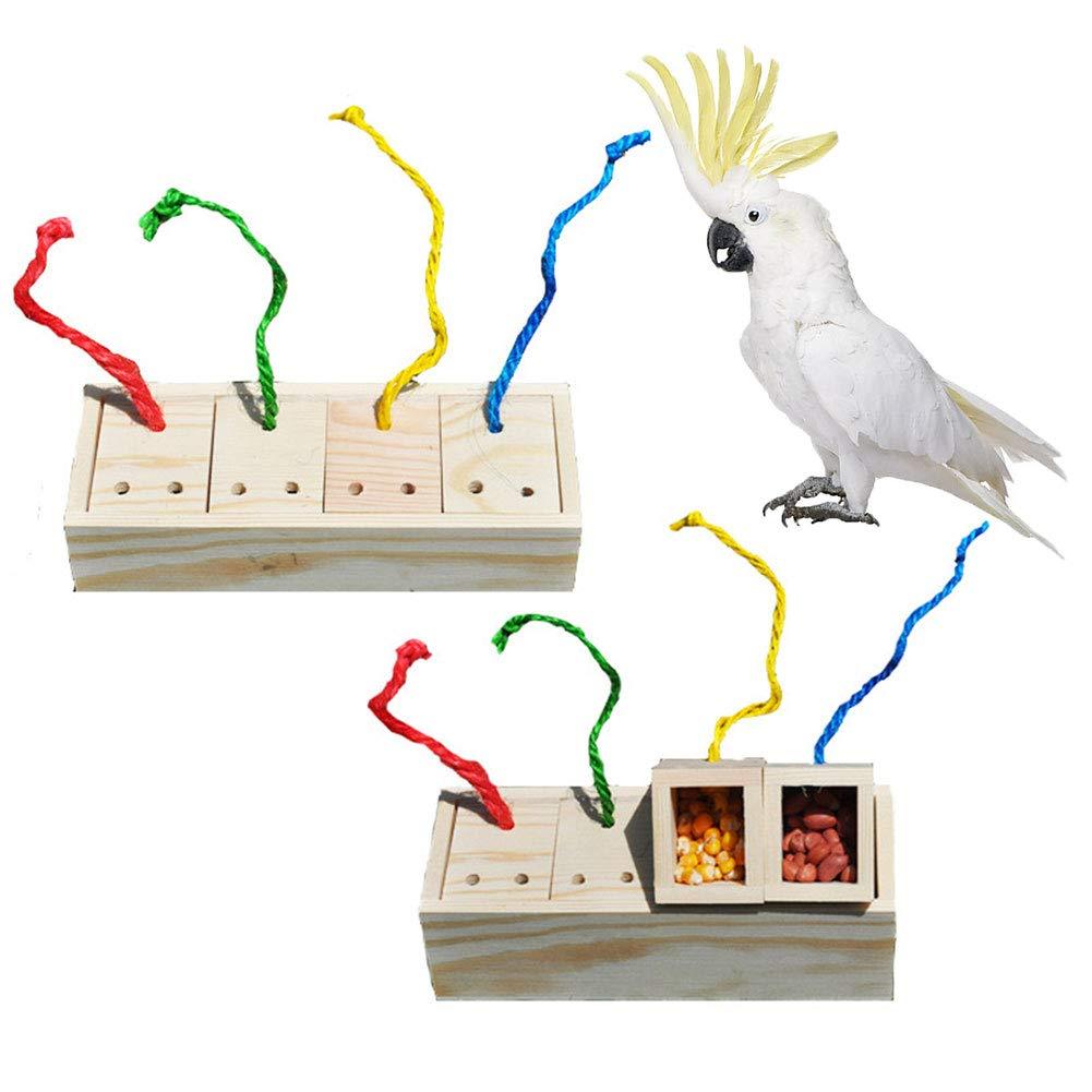 [Australia] - Wooden Box Food Foraging Feeder Discolored Intelligence Toy for Bird Budgie Parakeet Cockatiel Conure African Grey Cockatoo Amazon Macaw Lovebird Budgie Finch Canary Cage 