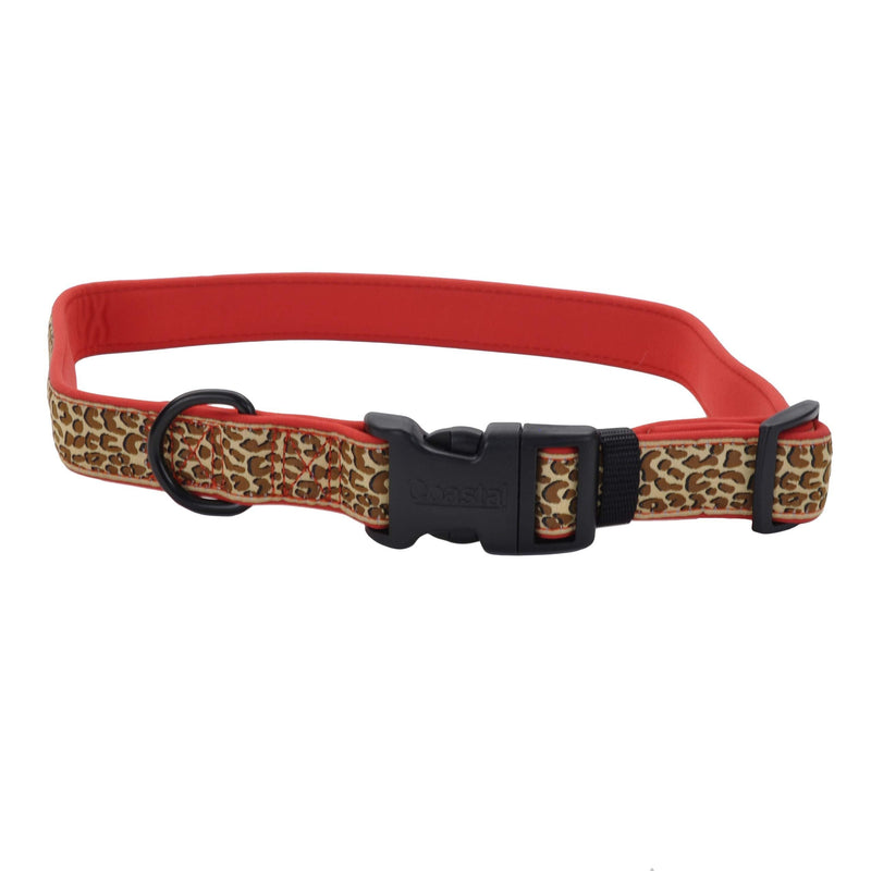 [Australia] - Coastal Pet Ribbon Weave Dog Collar, Brown Leopard on Red Pattern, 12-18" 