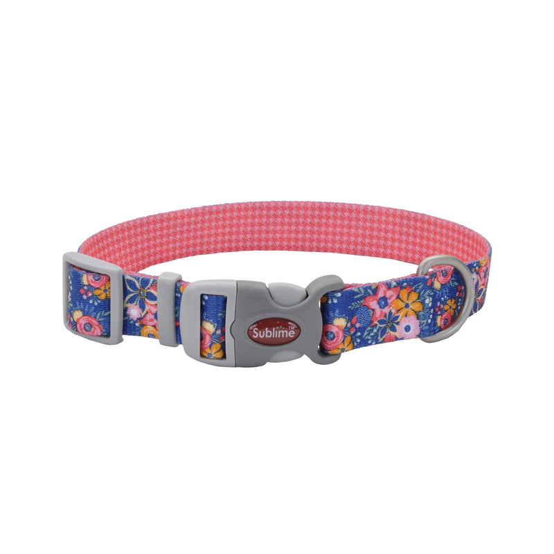 [Australia] - Sublime Adjustable Dog Collar, Pink and Orange Flowers on Navy Pattern, 1" x 12-18" 