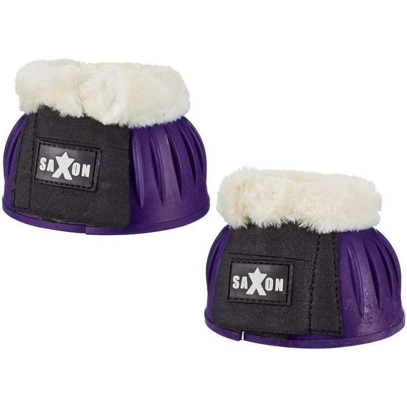 Saxon. Fleece Trim Rubber Bell Boots for Horses Purple/White Full - PawsPlanet Australia