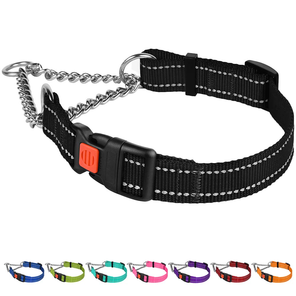 CollarDirect Reflective Dog Collar Martingale Collars Side Release Buckle Chain Training Adjustable Pet Choke Collars Small Black - PawsPlanet Australia